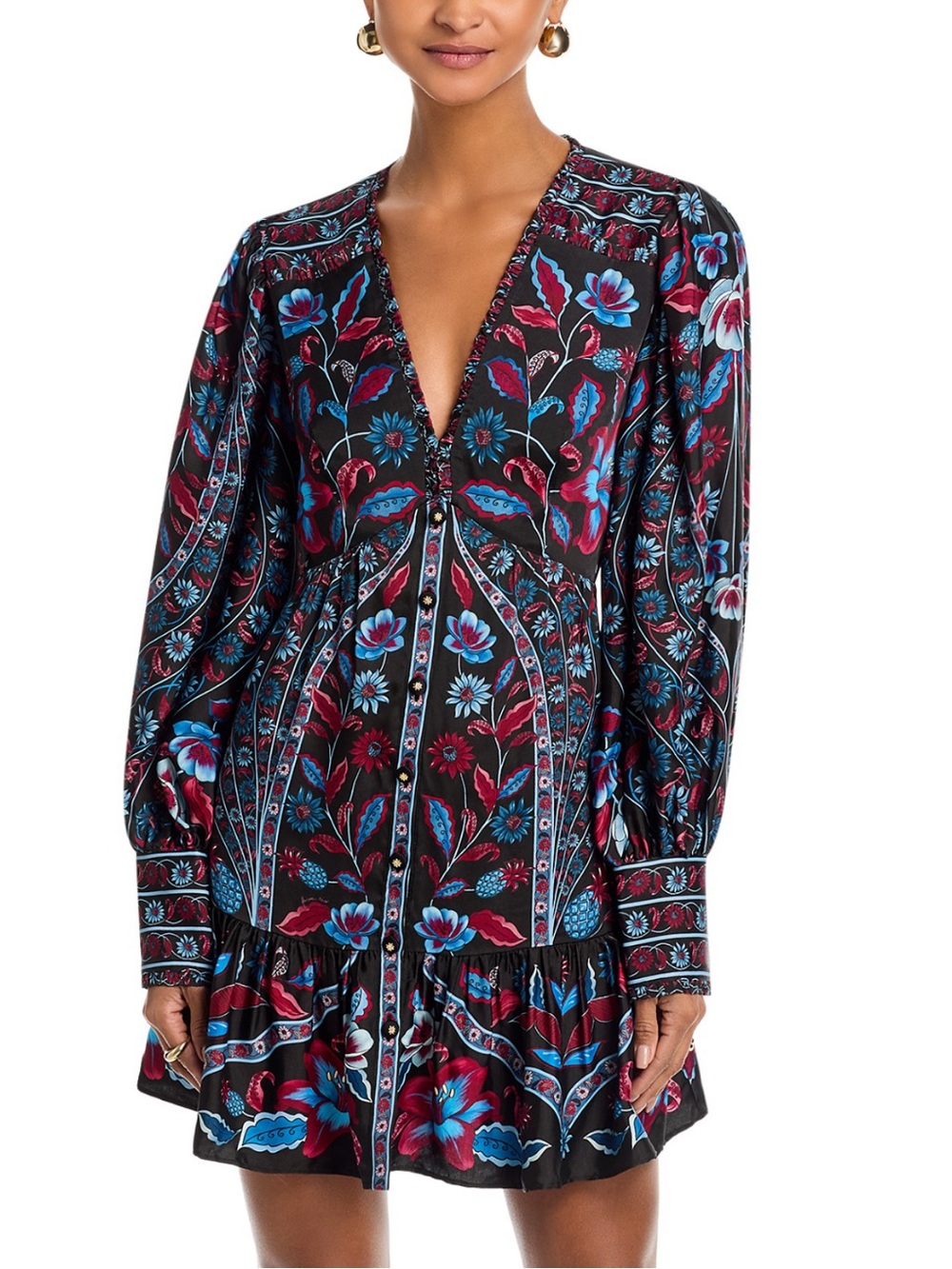 FARM Rio Black Multicolor Floral V-Neck Mini Dress